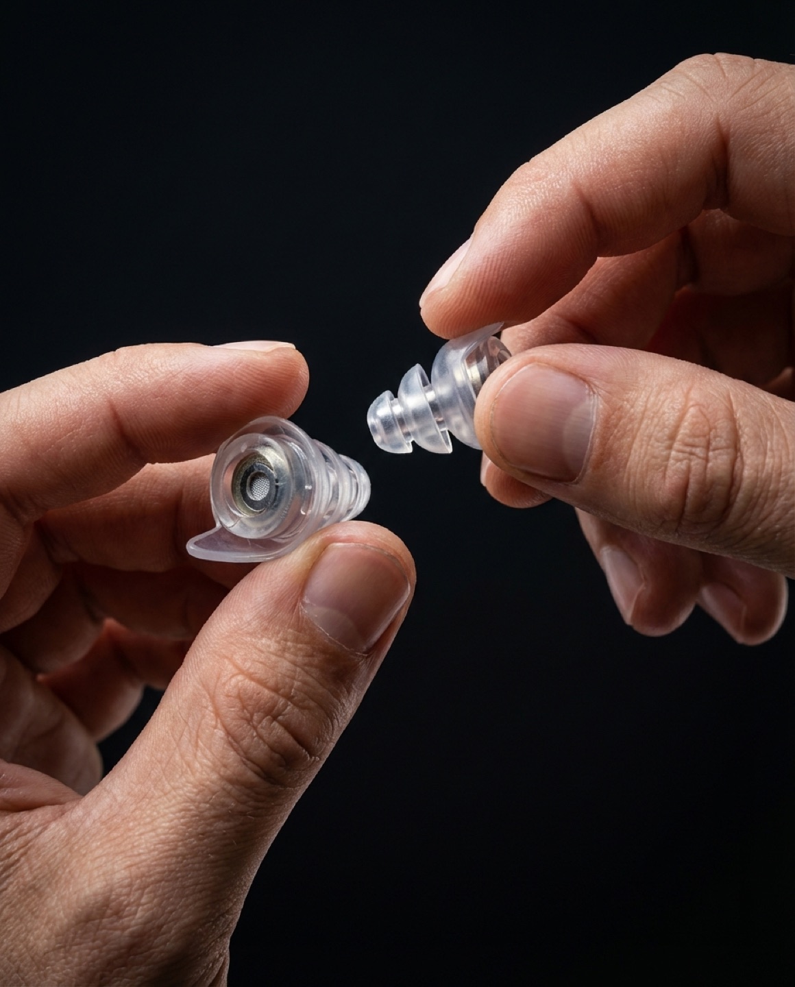 Manos sosteniendo earplugs