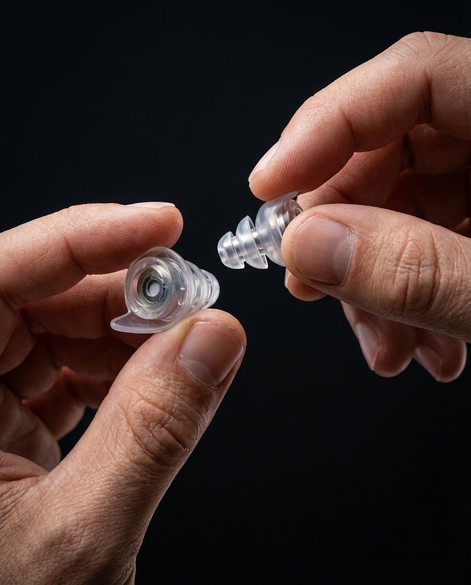 Manos sosteniendo earplugs
